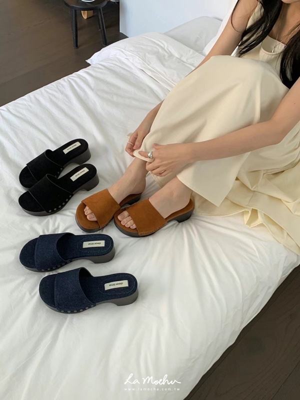 麂皮牛仔木屐感跟鞋(正常版)